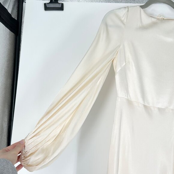 NWT Shona Joy La Lune Balloon Sleeve Open Back Midi Dress in Cream - Picture 6 of 11